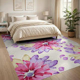 ODIKA Pink & Purple Floral Washable Area Rug - Low Pile Non-Slip Indoor Carpet, Pet & Kid Friendly