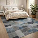 Modern Geometric Patchwork Area Rug in Grey Blue