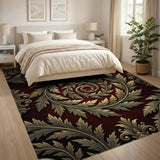 Red Gold Baroque Acanthus Leaf Area Rug