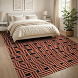 Orange Basketweave Geometric Area Rug