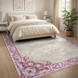 Pink Ornate Pink Ornate Floral Border Area Rug