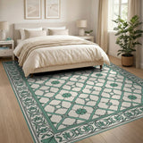 Teal Floral Trellis Cream Area Rug