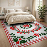 Festive Holly Poinsettia Red Green Area Rug