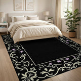 Elegant Floral Border Black Area Rug