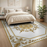 Gold and Silver Ornate Gold Floral Medallion Area Rug