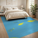 Yellow Fish Blue Striped Area Rug