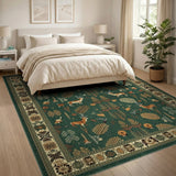 Tribal Woodland Deer Forest Green Rug