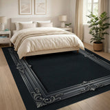 Ornate Silver Baroque Border Area Rug