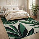 Coastal Beach Green Lush Green Monstera Leaves Area Rug