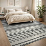 Striped Black White Striped Woven Area Rug