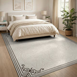 Ornate Beige Paisley Border Area Rug