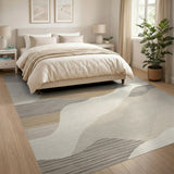 Beige and Neutral Wavy Neutral Abstract Area Rug