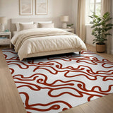 Wavy Red Abstract Area Rug