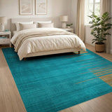 Teal Orange Geometric Stripe Area Rug