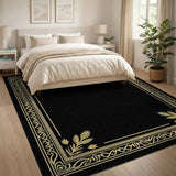 Black Gold Ornate Leaf Area Rug