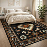 Black Southwestern Geometric Tribal Area Rug