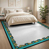 Teal Gold Geometric Border Area Rug