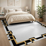 Geometric Black Gold Border Area Rug