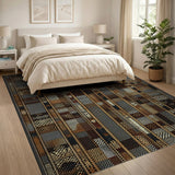 Brown Tan Geometric Patchwork Area Rug