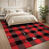 Festive Red Black Plaid Christmas Tree Area Rug