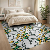 Vibrant Yellow-Green Abstract Floral Rug