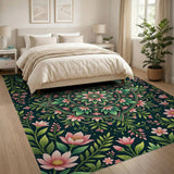 Pink Floral Mandala with Lush Green Leaves Rug
