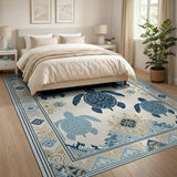 Blue and Teal Navy Sea Turtle Coastal Area Rug