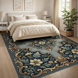 Ornate Chamomile Floral Grey Teal Rug