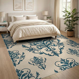 Elegant Blue Damask Floral Area Rug