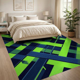 Vibrant Lime Green Navy Geometric Area Rug
