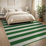 Green and Cream Striped Woven Area Rug