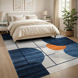 Navy Blue Abstract Geometric Grid Area Rug