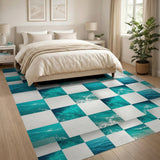 Teal Ocean Wave Checkerboard Area Rug