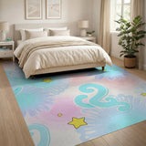 Whimsical Blue Daisy Stars Area Rug