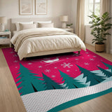 Festive Pink Sleigh Over Teal Pines Area Rug