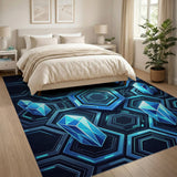 Neon Blue Crystal Hexagon Area Rug