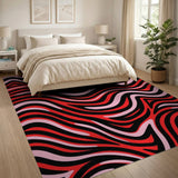 Multi-color and Patterns Bold Red Wavy Abstract Area Rug
