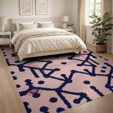 Blush Pink Navy Geometric Modern Area Rug