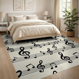 Melodic Notes Clefs Black White Area Rug