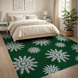 Forest Green Snowflake Geometric Area Rug