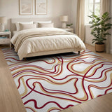 Wavy Red and Tan Abstract Area Rug