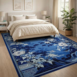 Blue White Peony Landscape Area Rug