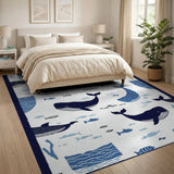 Whimsical Whale Ocean Blue Area Rug