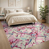 Pink Vibrant Pink Floral Swirl Area Rug