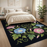 Blue Pink Morning Glory Floral Area Rug