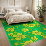 Vibrant Yellow Floral Green Area Rug