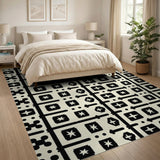 Bold Black Geometric Cross Star Area Rug