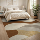 Wavy Abstract Brown Tan Area Rug