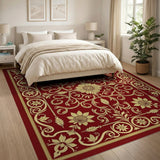 Ornate Red and Gold Sunflower Floral Area Rug