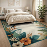 Tropical Kingfisher Birds and Palm Leaves Area Rug